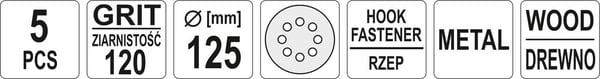Slibeskiver med velcro og huller 125mm, p120, 5 stk YT-83455 YATO