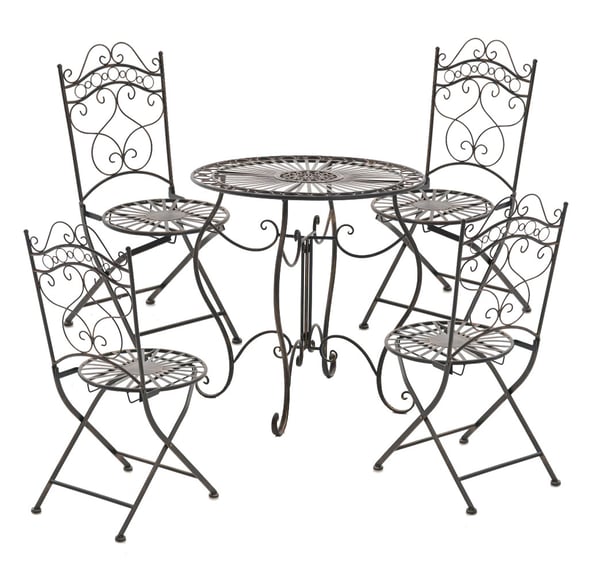 Klapstol til haven Kiran, metalstol i art nouveau, altanstol i jern til terrasse, altan og have, romantisk landstil