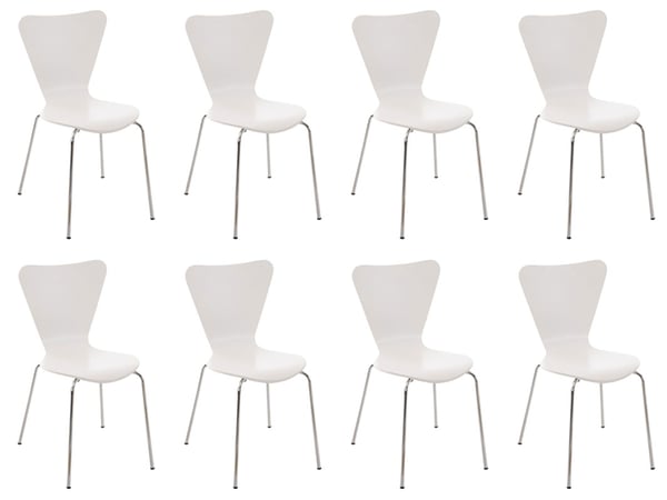 8x Konferensstol Calisto med Träsits och Stabilt Metallunderrede I 8x Utrymmessparande Stapelstol