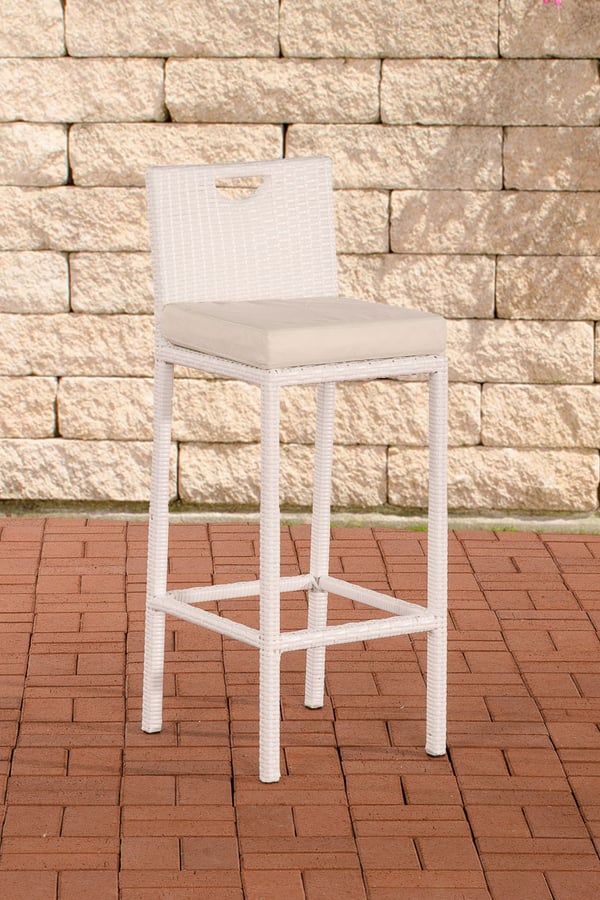 Utomhus-Barstol Mari med sittdyna | Polyrattan bardstol med fotstöd | Benny-stol med 75 cm sitthöjd