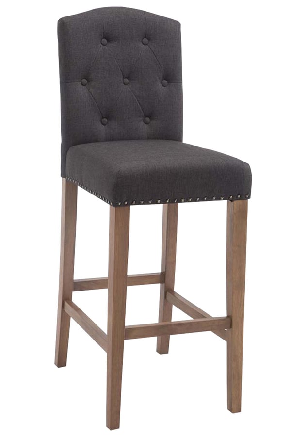Barstol LOUISE, tygklädsel, trästomme, sitthöjd 73 cm, ryggstöd + fotstöd, koppardekorknappar, med golvskydd Barstol LOUISE, tygklädsel, trästomme, sitthöjd 73 cm, ryggstöd + fotstöd, koppardekorknappar, med golvskydd