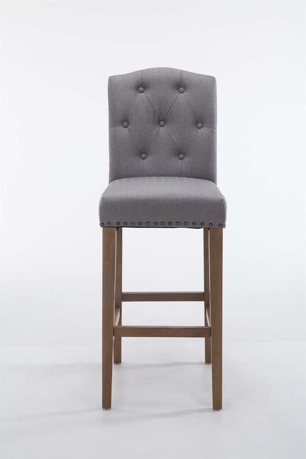 Barstol LOUISE, tygklädsel, trästomme, sitthöjd 73 cm, ryggstöd + fotstöd, koppardekorknappar, med golvskydd