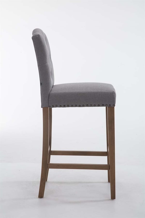Barstol LOUISE, tygklädsel, trästomme, sitthöjd 73 cm, ryggstöd + fotstöd, koppardekorknappar, med golvskydd