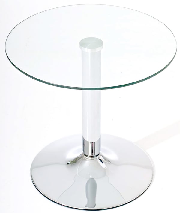 Sidebord IKARUS med rund bordplade i sikkerhedsglas I Standbord med metalstel i krom-look