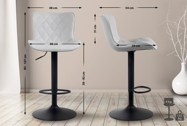 Barstol Emma I Höjdjusterbar Barstol I 360° Svängbar Stol Med Ryggstöd För Kök Och Bistro