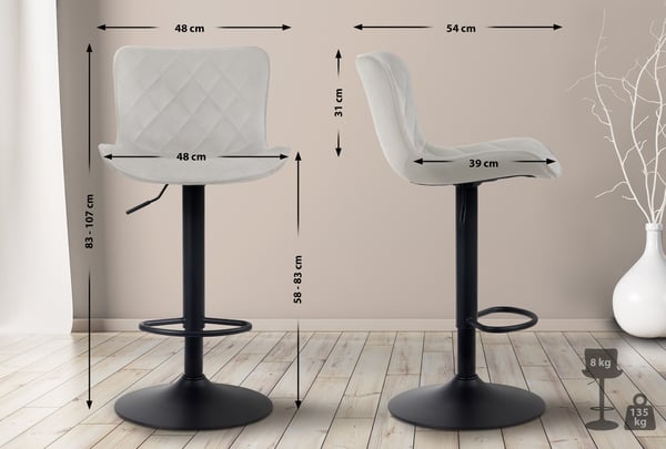 Barstol Emma I Höjdjusterbar Barstol I 360° Svängbar Stol Med Ryggstöd För Kök Och Bistro