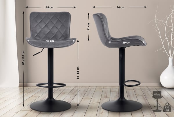 Barstol Emma I Höjdjusterbar Barstol I 360° Svängbar Stol Med Ryggstöd För Kök Och Bistro
