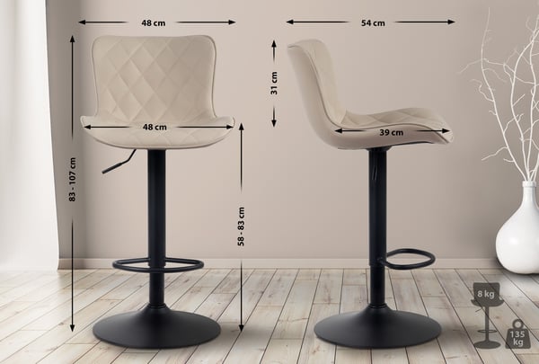 2 kpl baarituolit Emma - Korkeussäädettävät baarijakkarat - 360° kääntyvät tuolit selkänojalla keittiöön ja bistroon