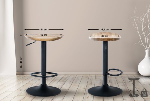 Barpall Skelde I Höjningsbar barpall med fotstöd I Sits i massivt trä