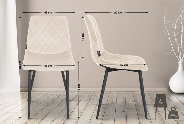 Spisebordsstol Telde Velvet I Quiltet sæde I Stol med metalstel I Fløjlsbeklædning af høj kvalitet