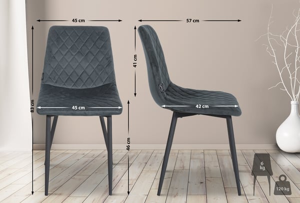 Spisebordsstol Telde Velvet I Quiltet sæde I Stol med metalstel I Fløjlsbeklædning af høj kvalitet