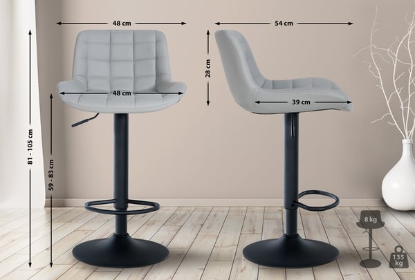 Sæt med 2 barstole Tover I Højdejusterbare barstole I 360° drejelige stole med ryglæn til disk og bar