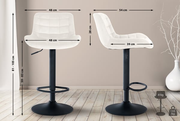 Sæt med 2 barstole Tover I Højdejusterbare barstole I 360° drejelige stole med ryglæn til disk og bar