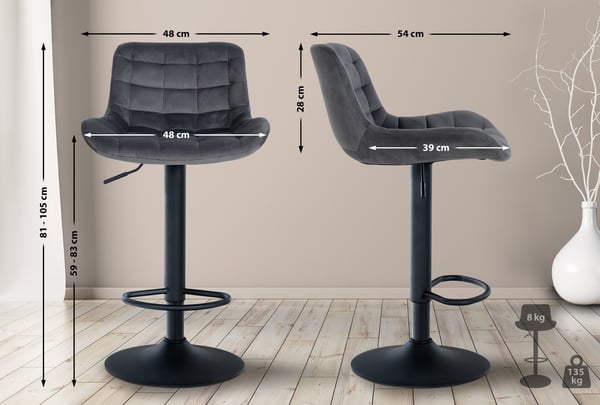 Sæt med 2 barstole Tover I Højdejusterbare barstole I 360° drejelige stole med ryglæn til disk og bar