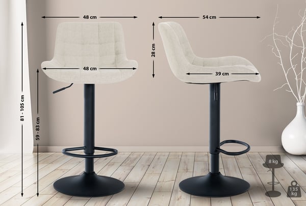 Sæt med 2 barstole Tover I Højdejusterbare barstole I 360° drejelige stole med ryglæn til disk og bar