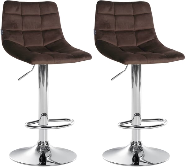 Sæt med 2 barstole Jerry Velvet I Højdejusterbar barstol I 360° drejestol med ryglæn I Skammel med fodstøtte Sæt med 2 barstole Jerry Velvet I Højdejusterbar barstol I 360° drejestol med ryglæn I Skammel med fodstøtte