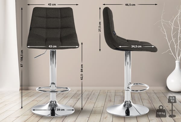 Sæt med 2 barstole Jerry Fabric I Højdejusterbar barstol I 360° drejestol med ryglæn I Skammel med fodstøtte