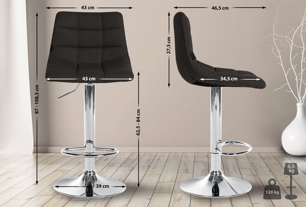 Sæt med 2 barstole Jerry Fabric I Højdejusterbar barstol I 360° drejestol med ryglæn I Skammel med fodstøtte