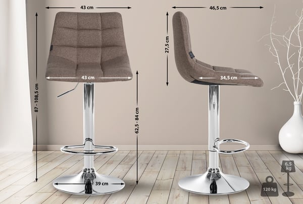 Sæt med 2 barstole Jerry Fabric I Højdejusterbar barstol I 360° drejestol med ryglæn I Skammel med fodstøtte
