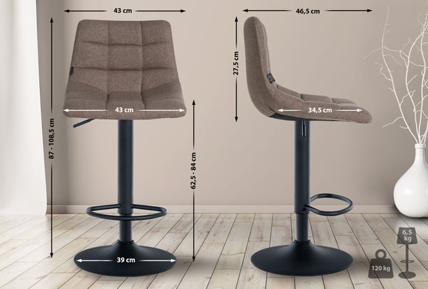 Sæt med 2 barstole Jerry Fabric I Højdejusterbar barstol I 360° drejestol med ryglæn I Skammel med fodstøtte