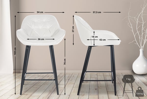 Barstol Gibson velvet I polstret barstol med fodstøtte I sædehøjde 76 cm