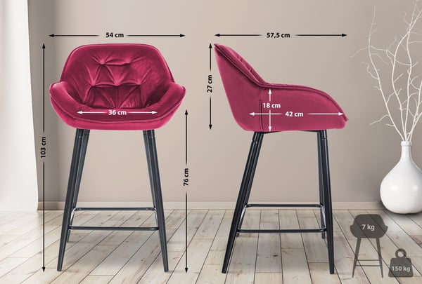 Barstol Gibson velvet I polstret barstol med fodstøtte I sædehøjde 76 cm