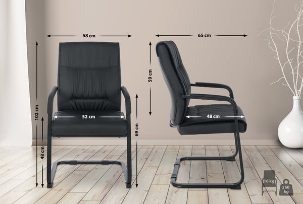 XL Cantilever Chair Anubis med imiteret læderbetræk og polstret sæde I Easy Care konferencestol med armlæn