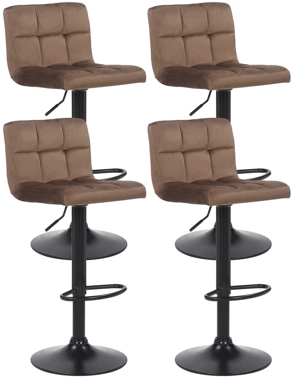 Sæt med 4 barstole Feni velour I Højdejusterbare barstole med metalstel I Counterstole med integreret fodstøtte Sæt med 4 barstole Feni velour I Højdejusterbare barstole med metalstel I Counterstole med integreret fodstøtte