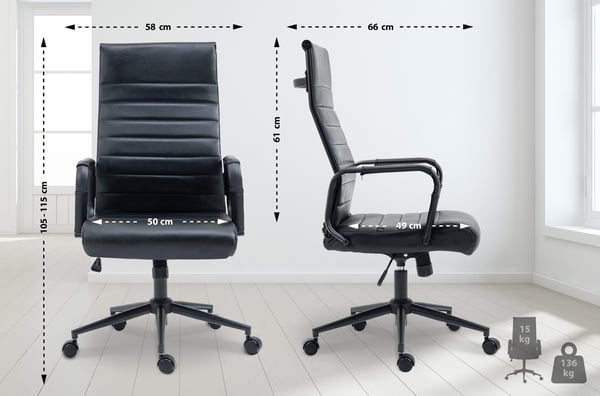 Ergonomisk kontorsstol Kolumbus äkta läder, höj- och sänkbar skrivbordsstol, snurrbar stol med hjul, belastning upp till 150 kg