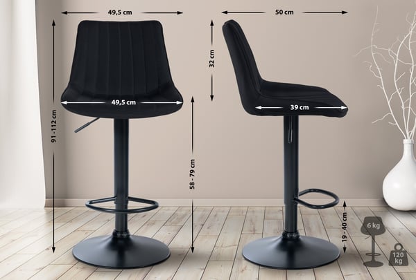 Sæt med 2 barstole Toni stof I Højdejusterbar barstol med metalstel I Counterstol med integreret fodstøtte