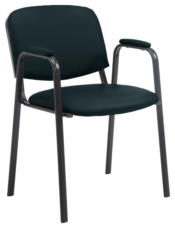 Stapelbar Konferensstol Ken Pro med Vadderade Armstöd, Konstläder, Svart Stabil Metallram för Kontor & Väntrum