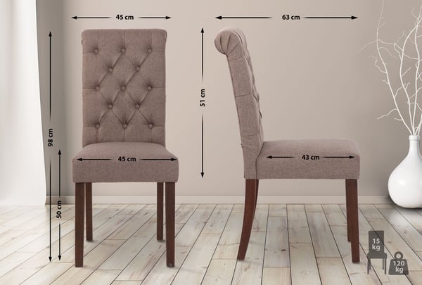 2 stk. spisestuestole Lisburn I fløjl I stof I polstrede stole quiltet Chesterfield design