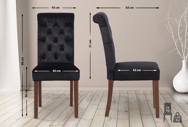 2 stk. spisestuestole Lisburn I fløjl I stof I polstrede stole quiltet Chesterfield design