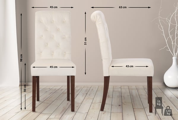 2 stk. spisestuestole Lisburn I fløjl I stof I polstrede stole quiltet Chesterfield design