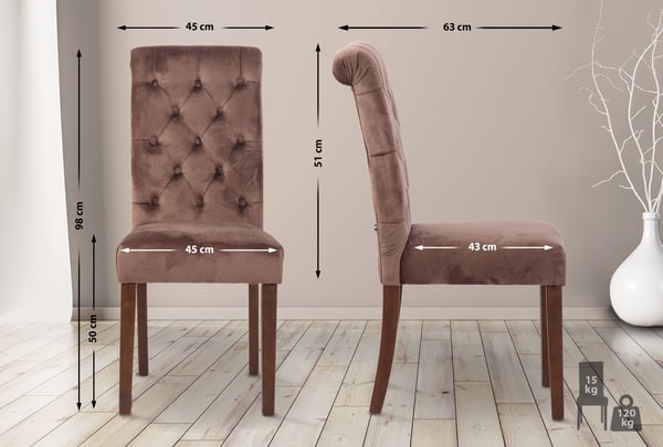 2-pack matstolar Lisburn I Sammet I Tyg I Stoppade Stolar Kviltad Chesterfield-design