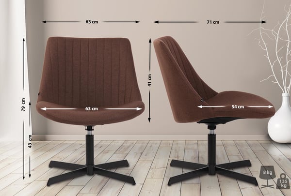 Lounger Granby I 360 asteen pyörivä rentotuoli kangasverhoilulla I Ergonominen muotoilu lattiaystävällisillä jalkasuojilla I Selkänojallinen nojatuoli