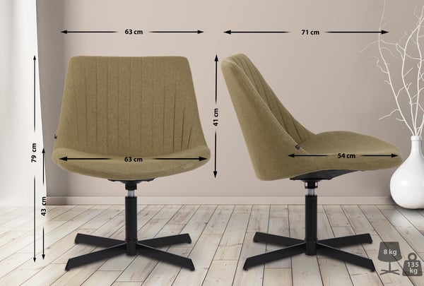 Lounger Granby I 360 asteen pyörivä rentotuoli kangasverhoilulla I Ergonominen muotoilu lattiaystävällisillä jalkasuojilla I Selkänojallinen nojatuoli