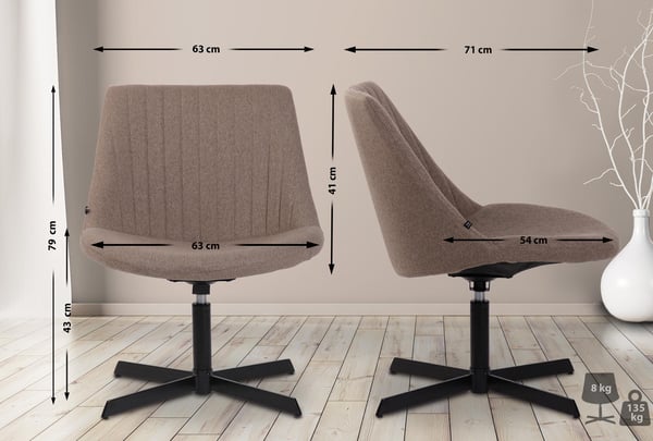 Lounger Granby I 360 asteen pyörivä rentotuoli kangasverhoilulla I Ergonominen muotoilu lattiaystävällisillä jalkasuojilla I Selkänojallinen nojatuoli