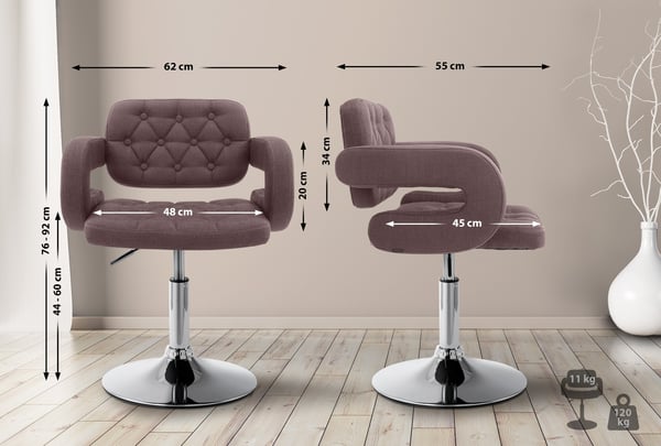 Loungestol Dublin, tygklädsel I justerbar höjd och roterbar