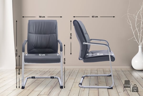 XXL Anubis besöksstol I Robust och lättskött stol med överdrag i läderimitation och golvskydd I 260 kg lastkapacitet