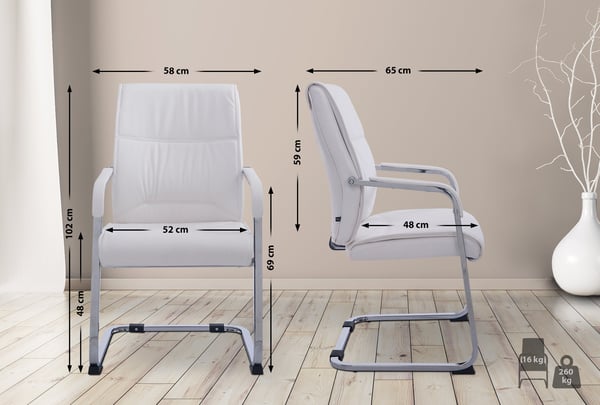 XL Cantilever Chair Anubis med imiteret læderbetræk og polstret sæde I Easy Care konferencestol med armlæn
