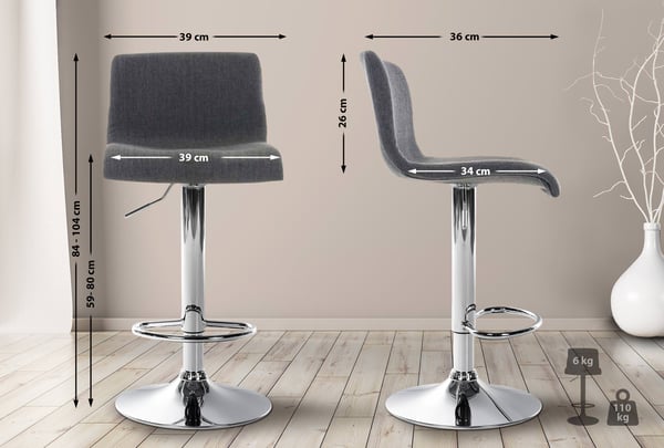 Barstol Hover-stof med metalstel I Barstol med ryglæn og fodstøtte I Højdejusterbar og drejelig