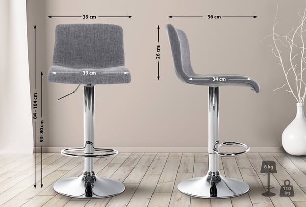 Barstol Hover-tyg med metallram I Barstol med ryggstöd och fotstöd I Höjdjusterbar och vridbar