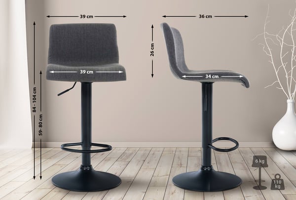 Barstol Hover-stof med metalstel I Barstol med ryglæn og fodstøtte I Højdejusterbar og drejelig