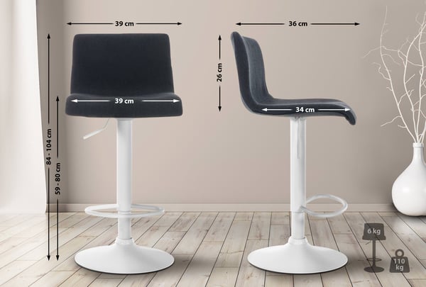 Barstol Hover-stof med metalstel I Barstol med ryglæn og fodstøtte I Højdejusterbar og drejelig