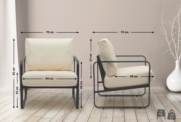 Lounger Manea I Relax-lænestol i kunstlæder eller stofbetræk I Med robust metalstel I Polstret klublænestol