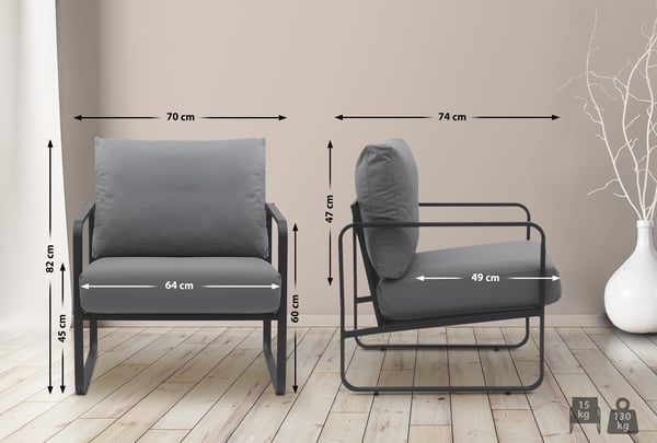 Lounger Manea I Relax-lænestol i kunstlæder eller stofbetræk I Med robust metalstel I Polstret klublænestol