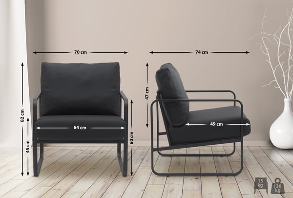 Lounger Manea I Relax-lænestol i kunstlæder eller stofbetræk I Med robust metalstel I Polstret klublænestol
