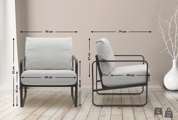Lounger Manea I Relax-lænestol i kunstlæder eller stofbetræk I Med robust metalstel I Polstret klublænestol