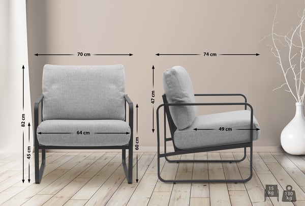 Lounger Manea I Relax-lænestol i kunstlæder eller stofbetræk I Med robust metalstel I Polstret klublænestol